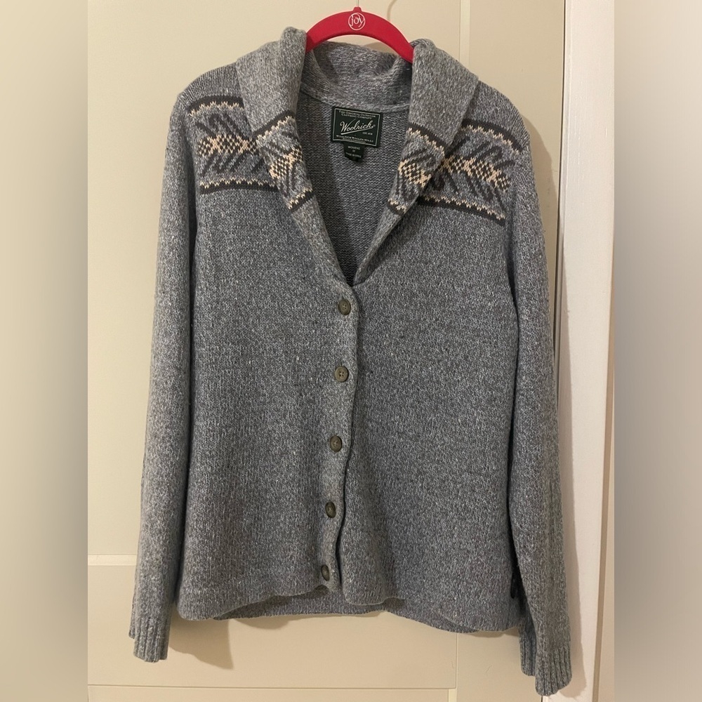 Women’s Vintage Woolrich Collared Blue Wool Long Sleeve Cardigan with Buttons